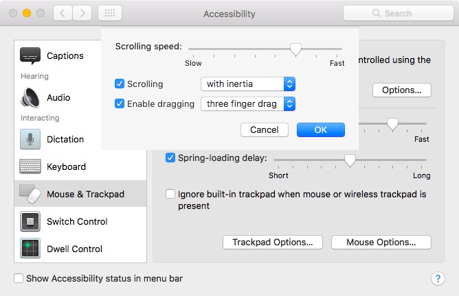 настройки мыши и трекпада на Mac